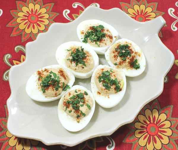 Dish of Tuna Stuffed Eggs