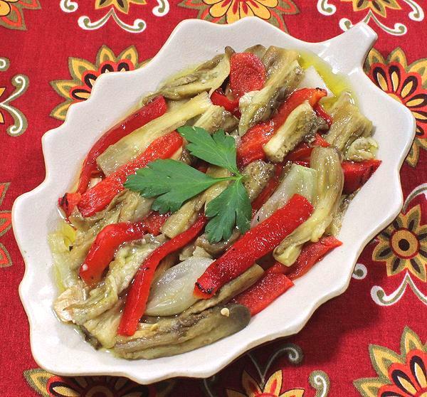 Dish of Roasted Eggplants and Peppers